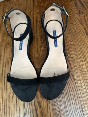 Stuart Weitzman Black Suede Open-Toe Ankle-Strap Heels